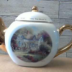 THOMAS KINKADE TEAPOT- "HOME IS WHERE THE HEART IS II' -VINTAGE TELEFLORA GIFT